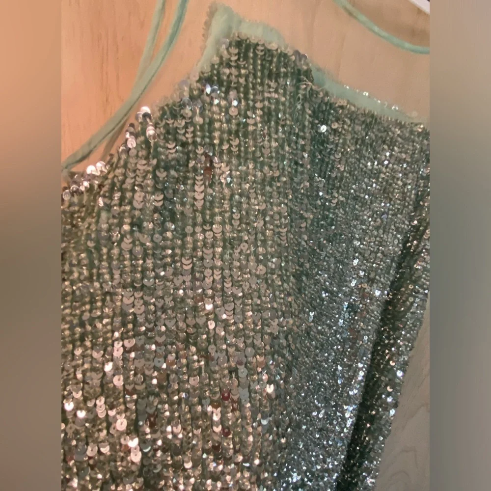 Renzo + Kai sequin mesh illusion tank size XS Mint Green